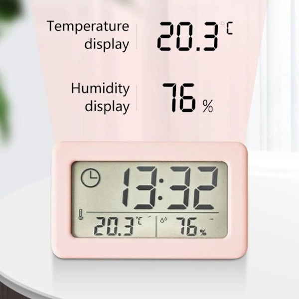 LED Digital Skrivbordsur Elektronisk Display för Hem Bakgrundsbelyst Klocka Kalender Data Upprepa - Rosa