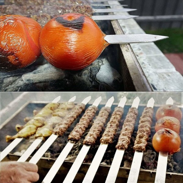 10 stk grillspyd i rustfritt stål, 50 cm grillspyd, med gjenbrukbar håndtak i rustfritt stål, grilltilbehør