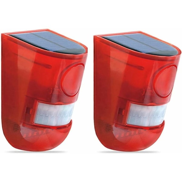 Solcellsdriven LED-larm med infraröd rörelsesensor, 110dB siren och blixtljus för hem, trädgård, carport, säkerhetssystem, 2-pack