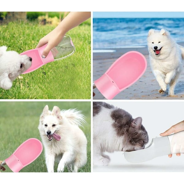 Husdjursvattenflaska, Läckagesäker Bärbar Hundkatt Reseflaska med Stor Dricksbehållare, Husdjursvattenflaska Tumlare för Utomhuslöpning, Promenader (Rosa, 5