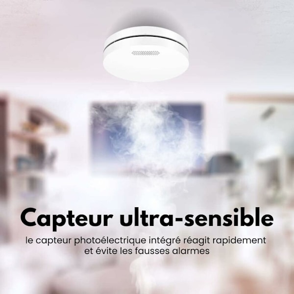 Tilkoblet røykvarsler - 10 års batteri - WiFi brannalarm med Smart Life - 1 stk