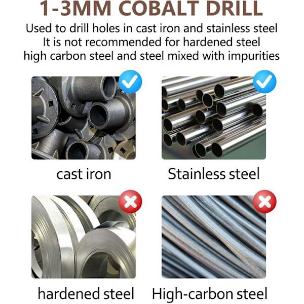 50 stk. Drillforce Tools M35 Cobalt Bor Sæt, Hss-Co Bor Sæt 1-3MM, til Boring i Hærdet Stål, Støbejern og Rustfrit Stål