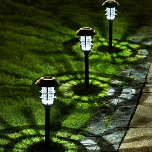 6 st serie utomhus solcellslampor, trädgårdssolcellslampor, vattentäta LED-gatulampor för uteplatser, gräsmattor och gårdar