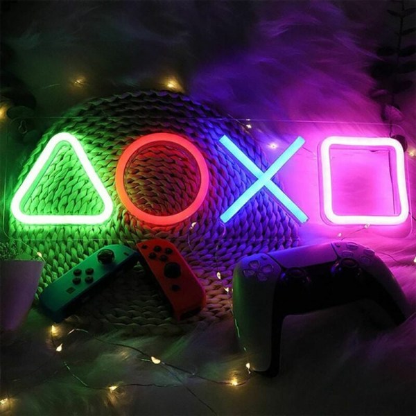 LED Neon Playstation-ikoner Ljus 4 Färg USB Nattljus Ambiente Lampa Dekoration