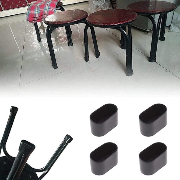 16 stk stolbenbeskyttelse gulvbeskyttelse fotbeskyttelse for sammenleggbar stol ovalt rør, plast (svart 16 stk/20x40mm)
