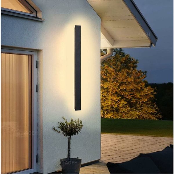 Lang væglampe Villa væglampe Sort væglampe Udendørs LED Akryl Aluminium væglampe Vandafvisende IP65 til haver, terrasser, soveværelser, stue