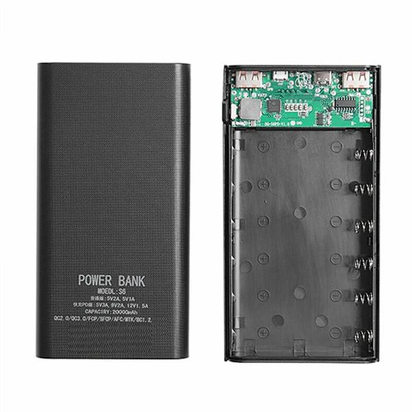 18650 Batteri Power Bank Box 5V 2.1A LCD Display 20000MAh Power Board för 6X18650 Batteri DIY Powerbank Case (Svart)