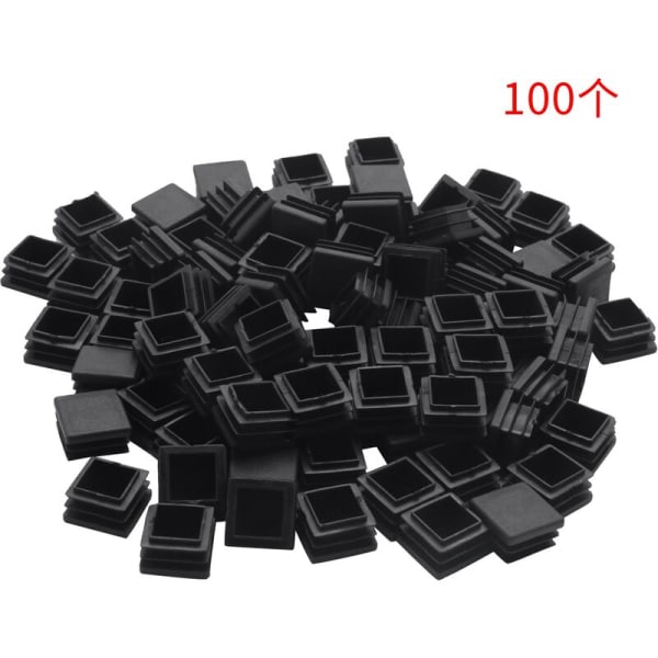 100 st ändlock av plast med fyrkantiga rör, 20 mm x 20 mm lock, svart
