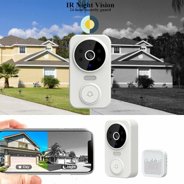 Smart trådløs fjernbetjent videodørklokke Smart visuel dørklokke Hjemmeintercom HD nattesyn WiFi sikkerhedsdørklokke, trådløs dørklokke