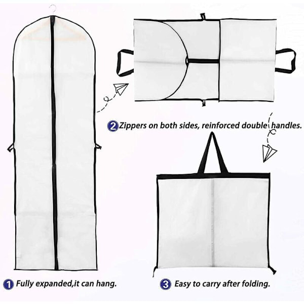 Bröllopsklänningsöverdrag 60x180cm Långt Klädöverdrag för Brud och Brudtärna Klänning Dammskydd Vattentät Malfuktighet Vikbar och Bärbar Bilateral Zi