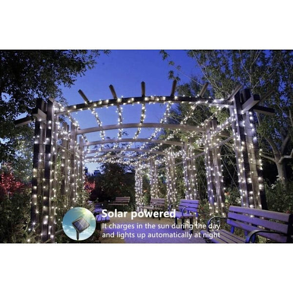 2-pack Solcellsstränglampor för utomhus, 10m 100 LED 8 mönster (Vit)