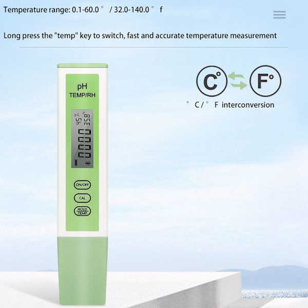 Bluetooth-kompatibel pH-meter Temperatur og Fugtighed BT pH-tester Real-Time Overvågning Digital RH-tester