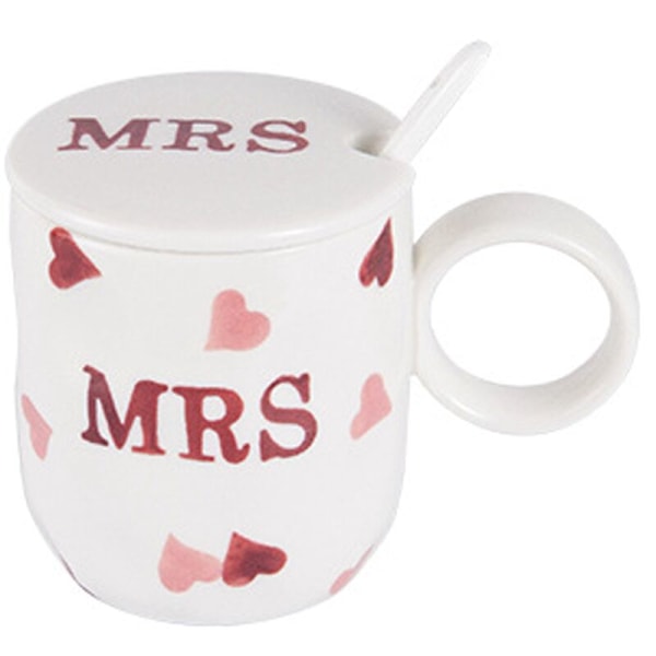 Simple Family Cups Small Fresh Ceramic Cups Couples with Spoons and Lids, Mr. and Mugs,