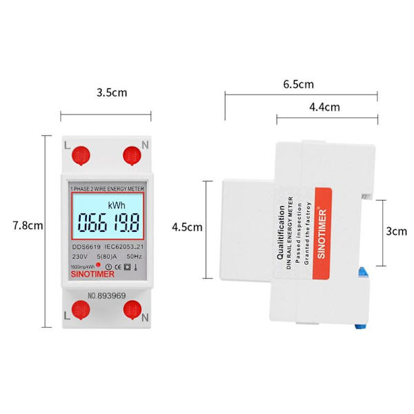 DDS6619-008 LCD Digital Wattmeter 1-Fase To-Lednings Strømforbrug El-Måler KWh AC 230V 50Hz
