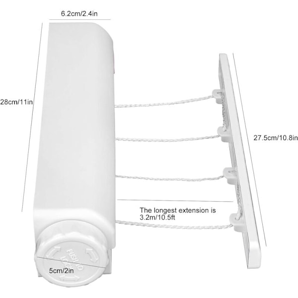 Sähköisesti sisäänvedettävä pyykkiteline, kannettava koti- ja ulkokäyttöön, muovi, seinäkiinnitys, kompakti pyykkiteline (4 riviä)