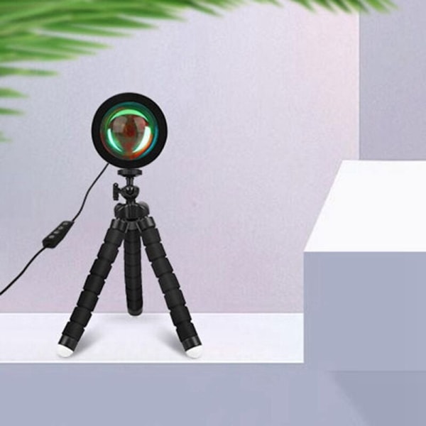 RGB-auringonlaskun projektiolampun LED-yövalot, 360° USB-projektori, jalustan valokuvauslamput makuuhuoneeseen, studioon