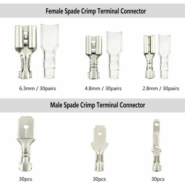 270 pcs Electrical Terminals, Wire Connector T-Connector, Male Female Spade Wire Connectors Crimp Terminal Block with Insulating Sleeve 2.8mm 4.8mm