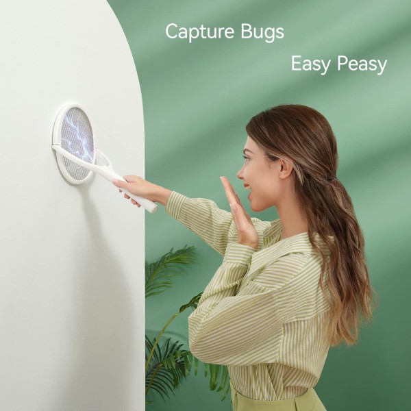 Elektrisk flugsmällare-roterande huvud Uppladdningsbart-Insektsdödarracket-Inomhus insektsdödare-Spindelmördare Myggfälla Getingfångare
