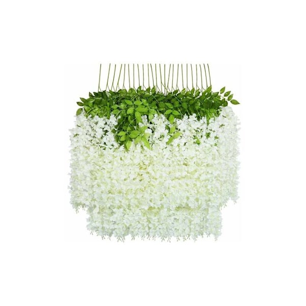 Kunstige Blomster, 24 Styk Kunstige Falske Wisteria Vine Hængende Silkeblomster Hjem Bryllup Fest Dekoration (24 Styk, 110 cm / Hver Strand, Hvid)