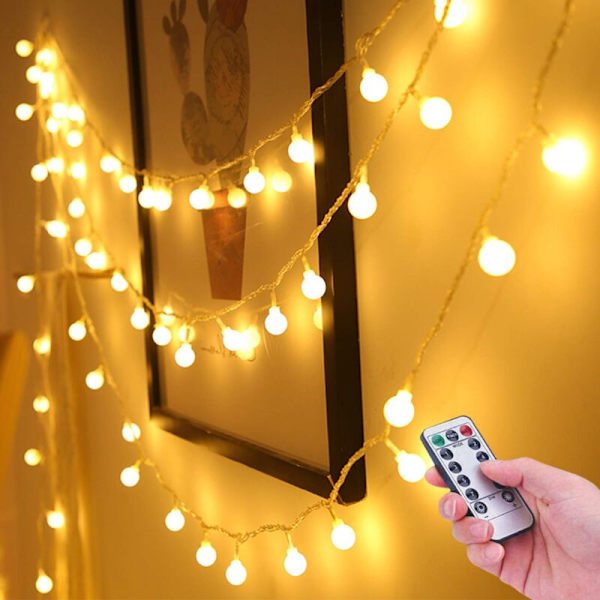 Batteridrivna ljusslingor 33FT/10M 100Led Inomhus LED-ljusslingor 8 lägen Vattentäta med fjärrkontroll och timer för sovrum Julbröllop