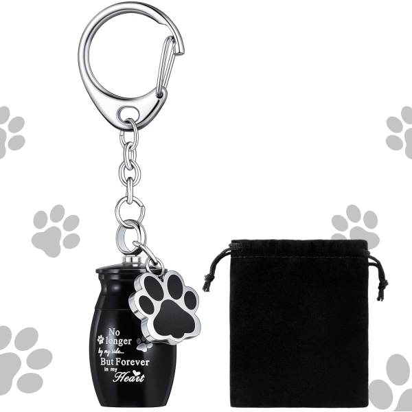 Souvenirskjelett nøkkelring Memorial Ashes smykker Kjæledyrkremering smykker Rustfritt stål Pet Puppy Paw Ribbon Memorial Bag (svart)