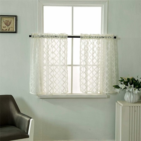 DENUOTOP Korte Gardiner Små Vinduer Korte Landlig Stil Gardiner Vintage Gjennomsiktige Panelgardiner Moderne Kjøkken Bistro Gardin Melkehvit 74  61 2stk