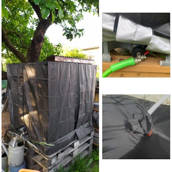 Vattentankskydd, IBC-tankskydd för 1000L tank, Vattentankskydd, Dammskydd UV-skydd Regnskydd, 120x100x116cm (Svart)