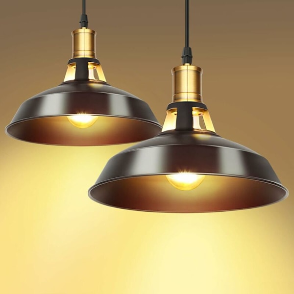 Set med 2 Industriella Hänglampor, E27 Vintage Metall Taklampa, Diameter: 27 cm, Justerbar Kabel Längd, Retro Lampa Armatur för Vardagsrum
