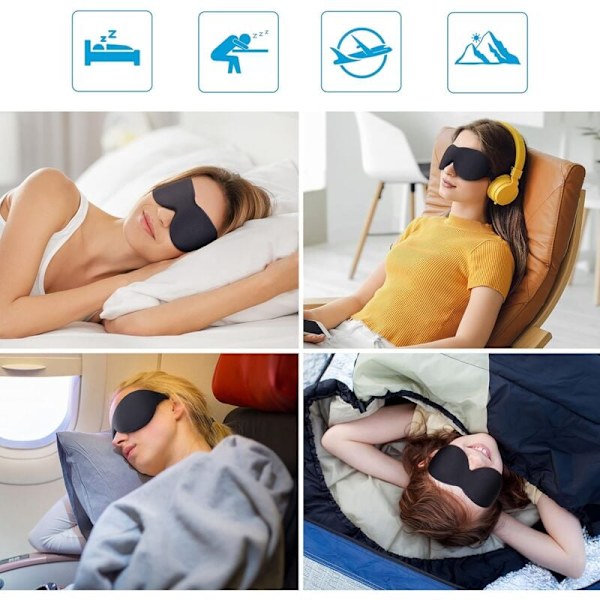 Ögonmasker för sömn, 3D-formad 100% mörkläggning, justerbar bekväm ögonmask