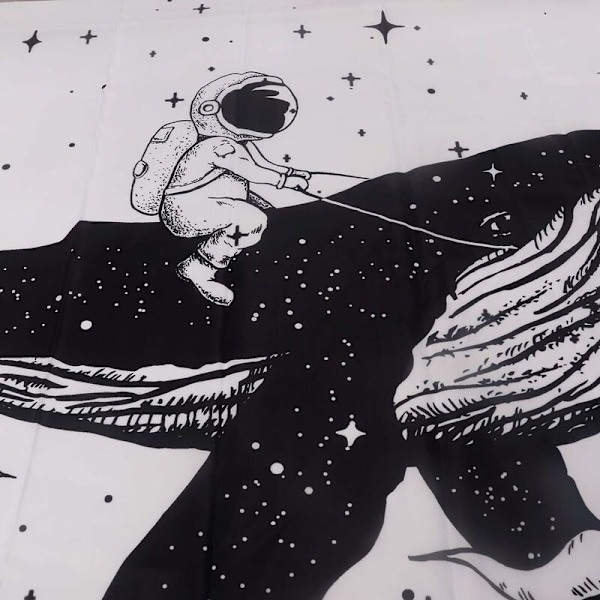 Astronaut Dusjforheng, Hval, Fjell, Tåkete Skog, Barn, Morsom Dusjforheng, Galakse, Stjerner, Skyer, for Bad, 180 x 180 cm, med 12 Kroker