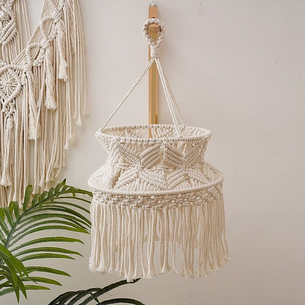 Håndstrikket Lampeklokke, Loftlampe Skærm, Boho Makramé Lampeklokke Lanterne til Stue Soveværelse Dekoration