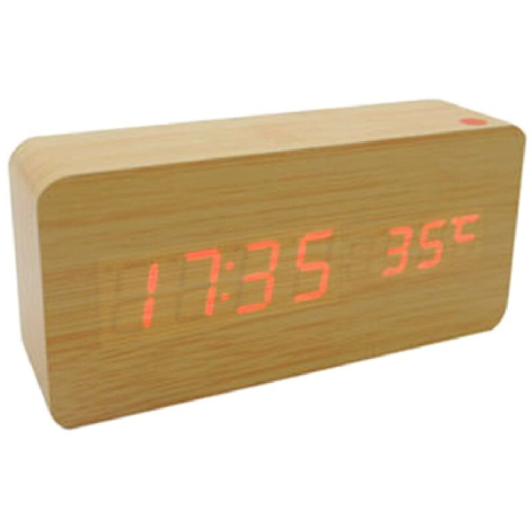 Kvadratisk träbordsur LED digital display väckarklocka temperaturdisplay klocka för sovrumsdekoration klocka brun