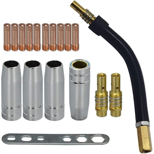 MB15 15AK MIG MAG Svejsbrænder Kontaktspidser 0,9 mm M6 og Spids Holder Diffusor og Skjold Konisk Gassdyse Skjoldkop og Brænderhals 18 stk