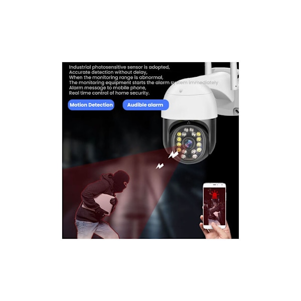 16 LED 1080P Wifi IP Kamera Overvågningskamera Nattesyn Hjemmesikkerhed P66 Vandafvisende PTZ Kontrol