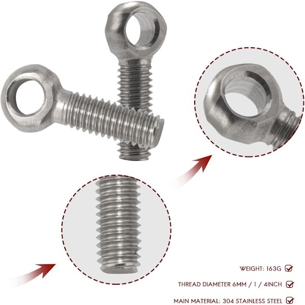 M6 x 20 mm Ruostumattomasta Teräksestä Valmistettu Koneen Olkapäänosto Silmukka 25 kpl