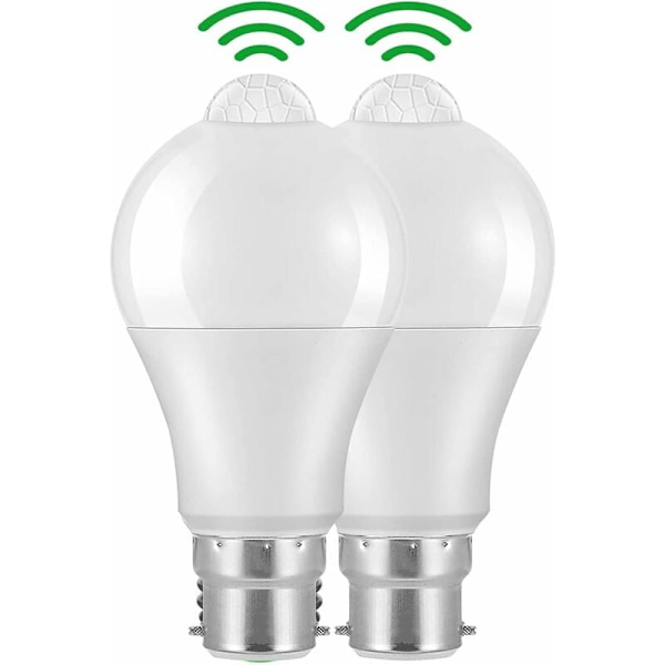 B22 Bajonett LED Rörelsesensor Ljuskälla, 12W, 1020lm, Kallt Vitt 6000K, CIR 85, IP42 Vattentät Energisparande, Icke-Dimbar, Rörelsesensor Glödlampa(2pc