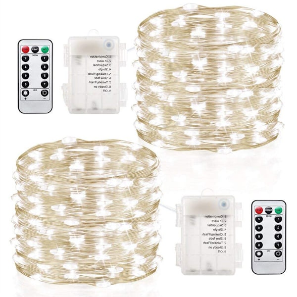 2-pack Vattentäta Batteridrivna Fairy Lights med 8 Ljuslägen, Fjärrkontroll, 100 LED-lampor, 10M Koppartråd, Firefly Lights, Juldekoration