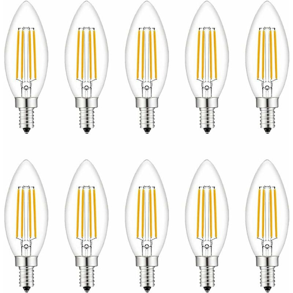 Pienet ruuvattavat LED-lamput, 10 kpl E14 Kynttilälamput himmennettävät, Lamput 40W E14/SES vastaavat, 220V, Lämmin valkoinen 2700K, FanciBuy