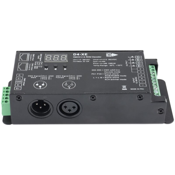 D4-XE 4CH PWM vakiojännite CV DMX512 RDM LED-dekooderiohjain digitaalisella näytöllä XLR3 RJ45 DC12V 24V 36V