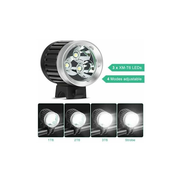 Tehokas LED-MTB-lamppu - Latautuva MTB-valo, vedenkestävä, 4000 LM, 3 T6 CREE XM-L, 4 valotilaa - litiumakut, laturi, säädettävä pääpanta