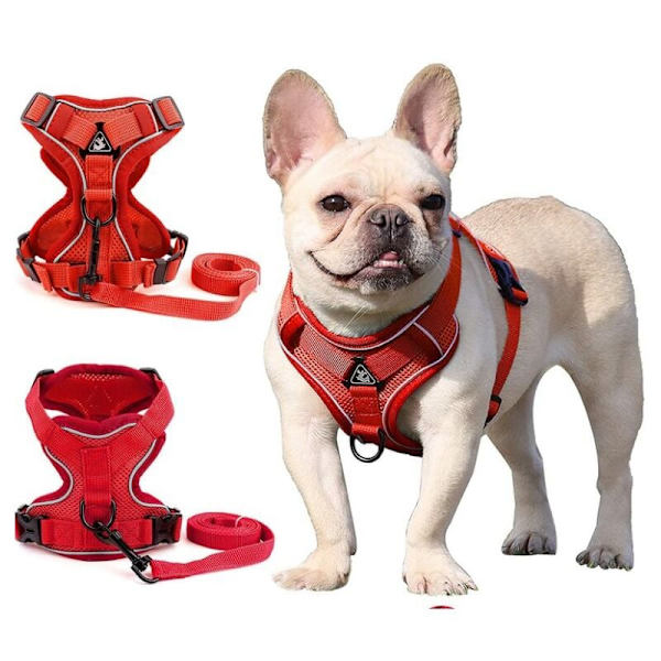 Hundsele, Reflekterande Hundsele, Dragfri Hundsele, Sele och Koppel Set, Andningsbar Mjuk Vadderad Sele för Små, Mellan och Stora Hundar (XL