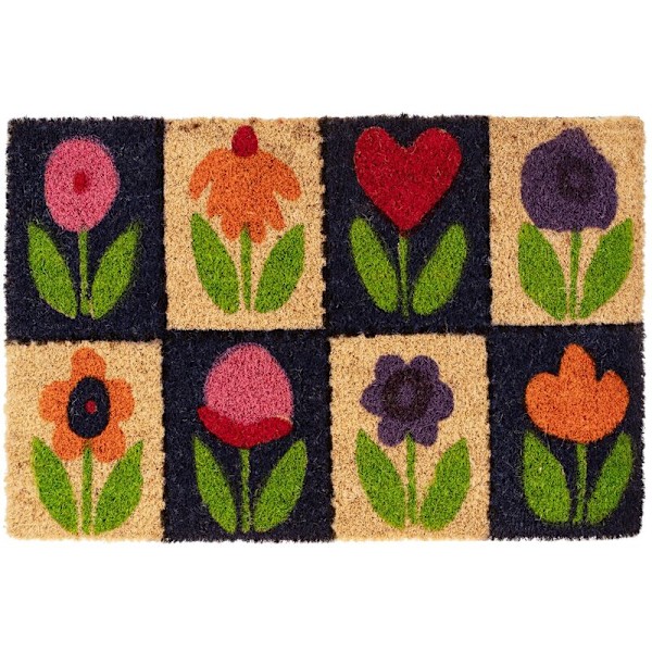 Luonnollinen kookosmatto sisäänkäynnille kukkakuviolla 60 x 40 cm