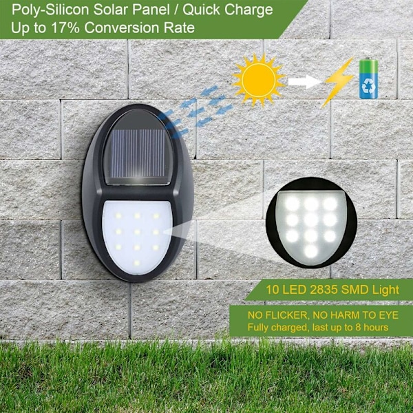 Udendørs Solcellelampe, 2 pak 10 LED Solcelle Vægl lampe Led, IP65 vandtæt solcelle udendørs belysning med skumrings sensor til terrasse, have, gård, trapper [