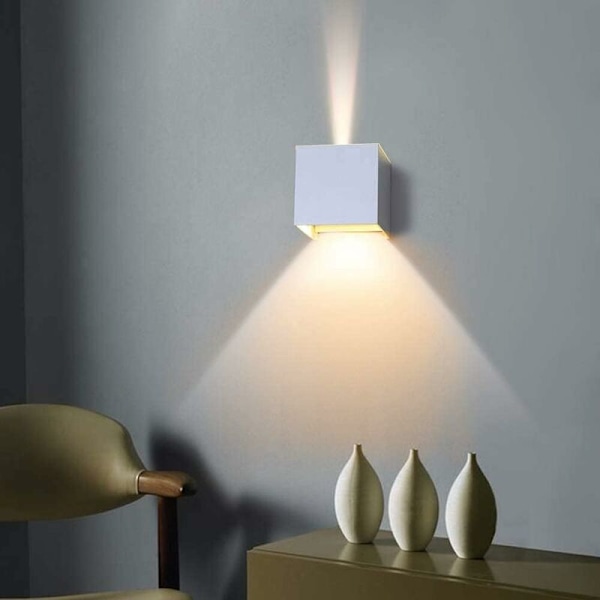 Væglampe 7W LED Kvadratisk Væglampe Indendørs Udendørs Justerbar Belysning Natlys Vægspotlight Moderne Lampe Væglampe, Varmt Hvidt (Hvid)