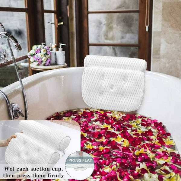 Ergonomisk badepute med nakke- og ryggstøtte - Komfortable badekarputer for avslapnings pute med 4D Air Mesh Spa badekar med sterk sugeevne