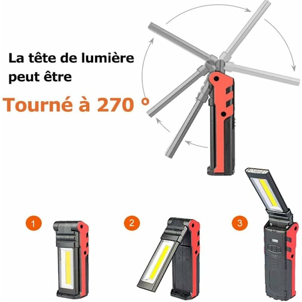 USB-oppladbart arbeidslys, COB lommelykt, LED inspeksjonslys med magnetisk base for campinglampe for garasje, camping, nødsituasjoner HIASDFLS