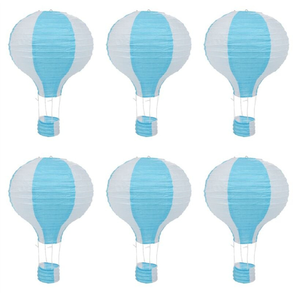 6 stk. 12 tommer Papir Varmtluftballon Lanterne Lampskærm Loftlampe Bryllupsdekoration, Blå Striber