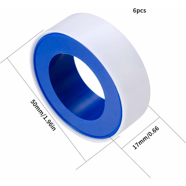 Tetningsteip, industriell merketeip, Teflon rørtetningsteip, 12 mm x 10 m rull med rørteip - 12 stk