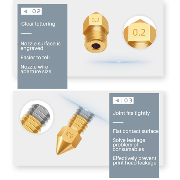 37 stk. Serie 3D-printerdyser MK8-dyse 0,2,0,3,0,4,0,5,0,6,0,8,1,0 mm Ekstruder Print Head til -10 3 5