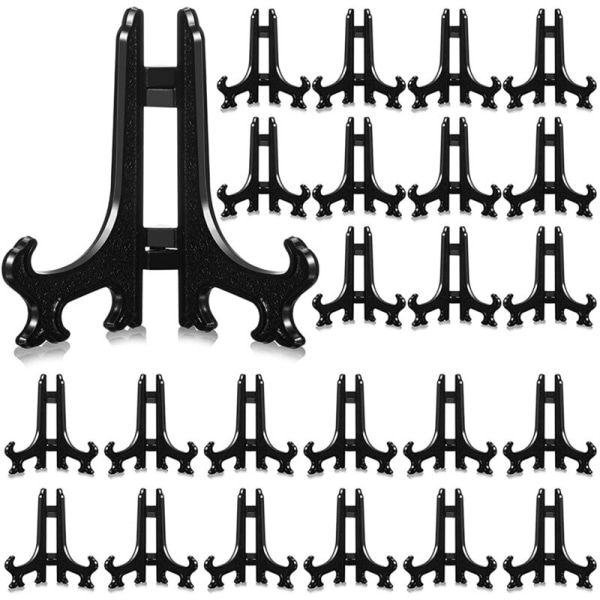 24 stk 4 tommers plaststaffeli plateholdere for å presentere fotostaffeli i bryllup, dekorasjon, svart
